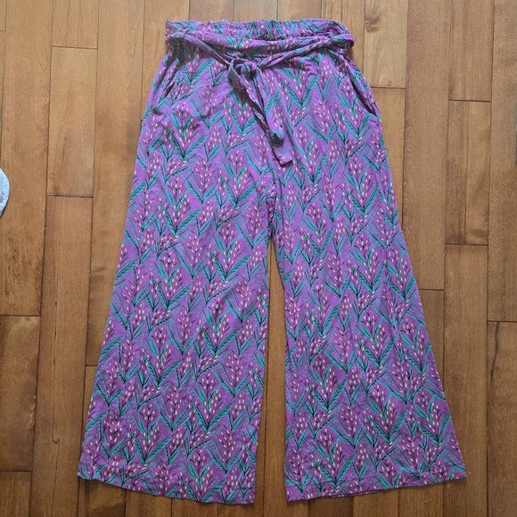 Zilch Amstedam Pants - Zilch Amsterdam purple floral print wide leg jersey ankle length pants size L